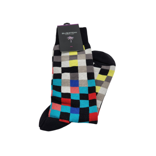 Bugatchi Black Multi Color Squares Mens Crew