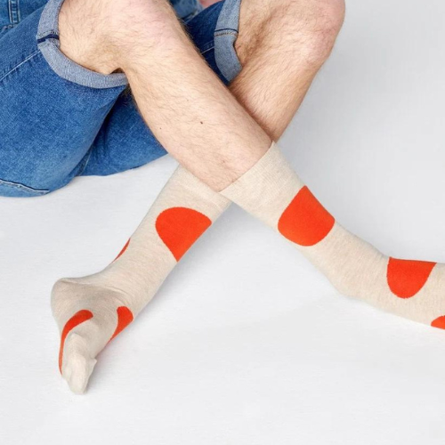 HAPPY Socks, Men Crew Sock, Beige/ Orange Dots