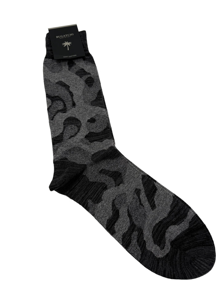 Bugatchi Men's Soft Cotton Dress Socks - Black Camo Pattern