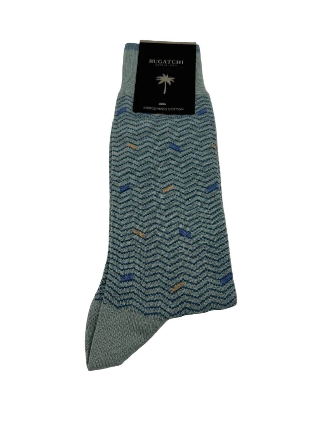 Bugatchi Men's Mercerized Cotton Dress Socks - Sage Green Chevron Pattern