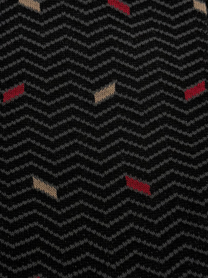 Bugatchi Men's Mercerized Cotton Dress Socks - Black Chevron Dash Pattern