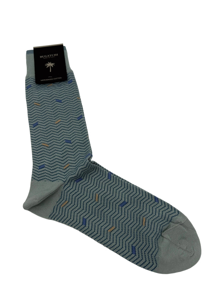 Bugatchi Men's Mercerized Cotton Dress Socks - Sage Green Chevron Pattern