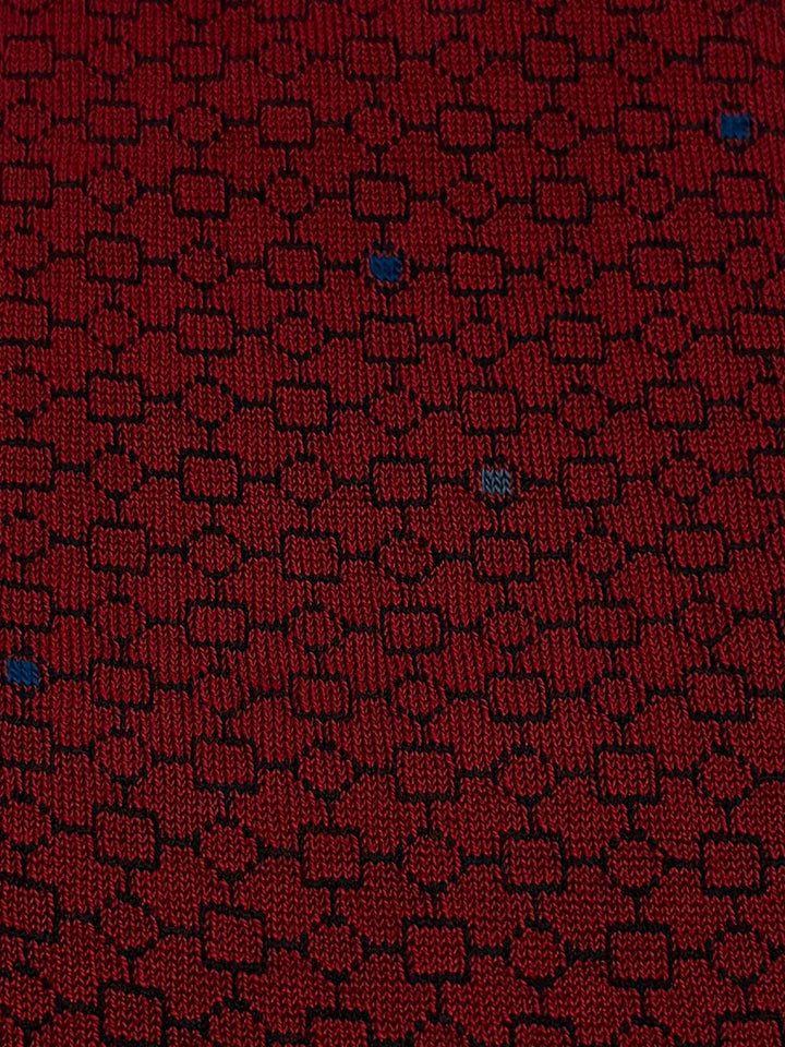 Bugatchi Men's Mercerized Cotton Dress Socks - Burgundy Geometric Pattern