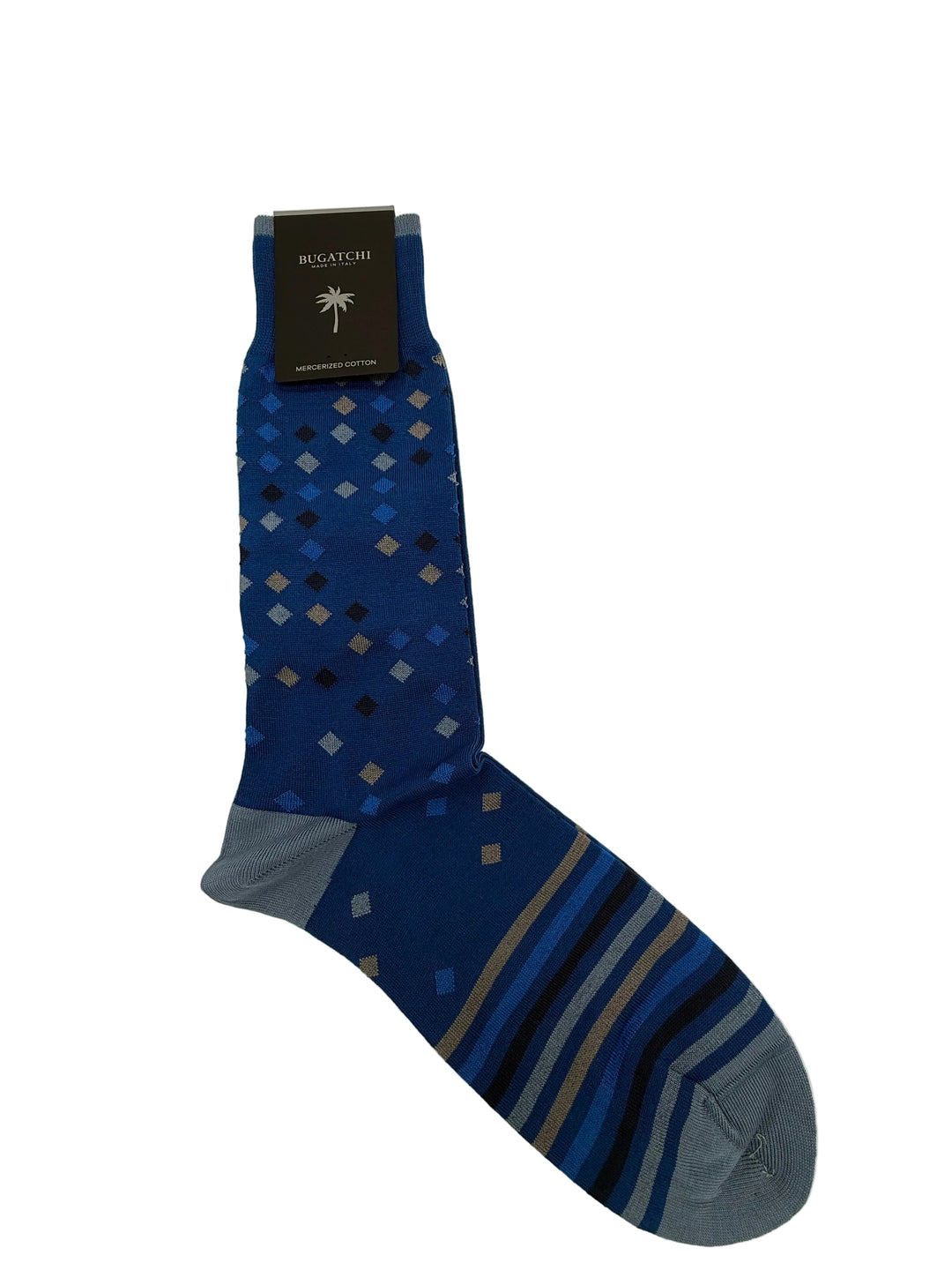 Bugatchi Men's Mercerized Cotton Dress Socks - Royal Blue Diamond Pattern