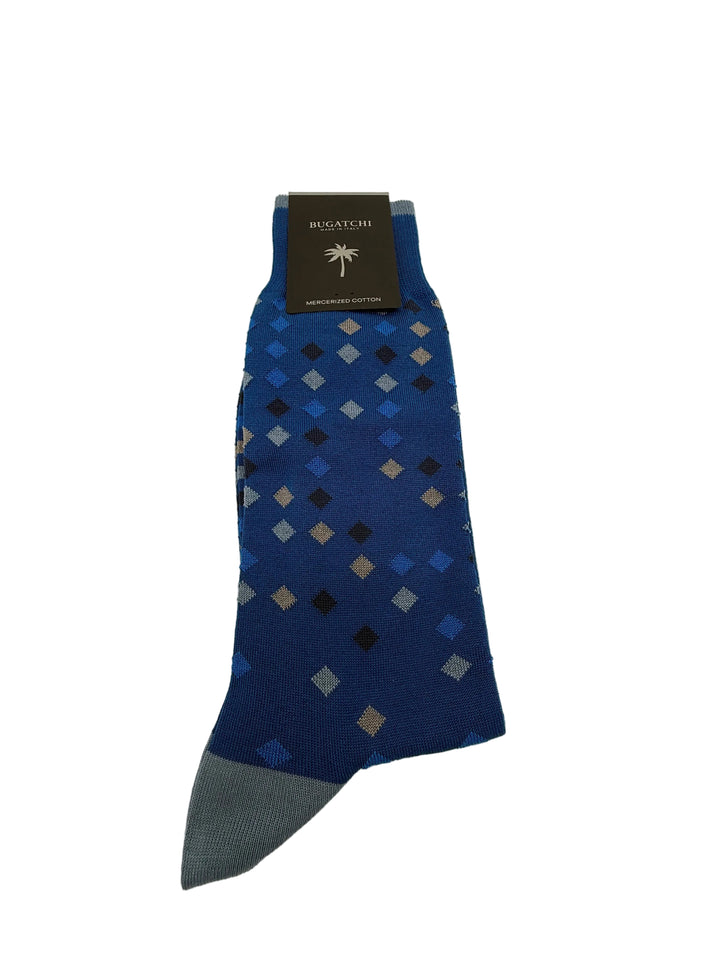Bugatchi Men's Mercerized Cotton Dress Socks - Royal Blue Diamond Pattern