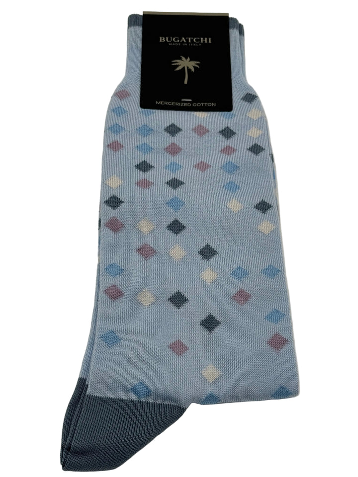 Bugatchi Men's Mercerized Cotton Dress Socks - Light Blue Diamond Pattern