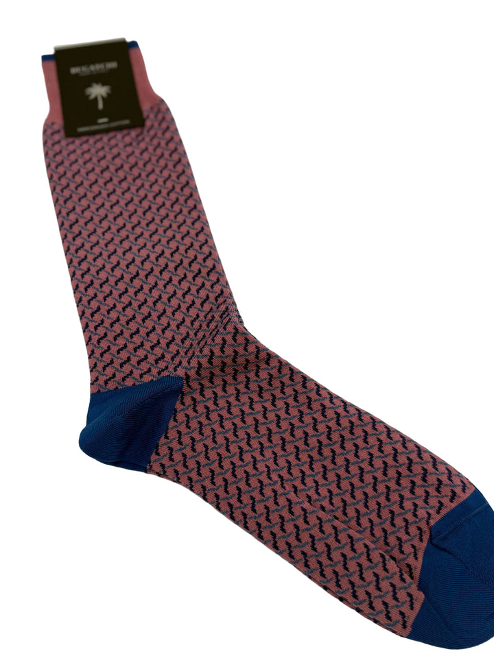 Bugatchi Men's Mercerized Cotton Dress Socks - Pink/ Wood Rose Geometric Pattern