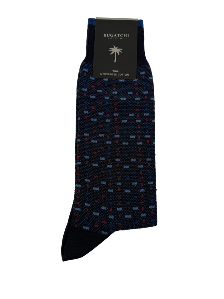 Bugatchi Men's Mercerized Cotton Dress Socks - Navy Multi-Dash Pattern