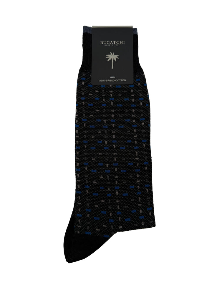 Bugatchi Men's Mercerized Cotton Dress Socks - Black Multi-Dot Pattern