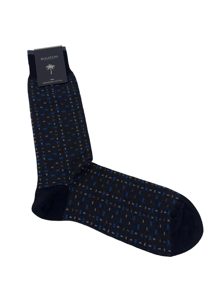 Bugatchi Men's Mercerized Cotton Dress Socks - Black Multi-Dot Pattern
