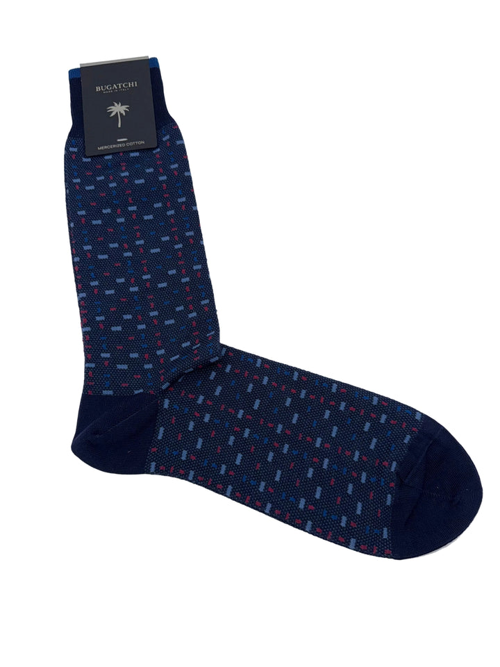 Bugatchi Men's Mercerized Cotton Dress Socks - Navy Multi-Dash Pattern