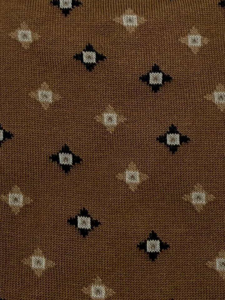 Bugatchi Men's Mercerized Cotton Dress Socks - Brown Geometric Pattern