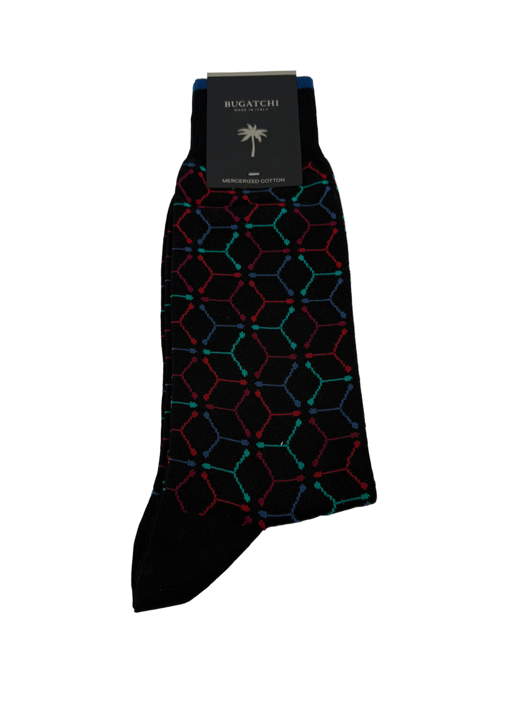 Bugatchi Men's Mercerized Cotton Dress Socks - Black Hexagon Pattern