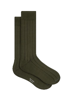 Paul Smith Men's Olive Green Ribbed Cotton Crew Socks ShopNsocks.com Paul Smith Men's Olive Green Ribbed Cotton Crew Socks ShopNsocks.com