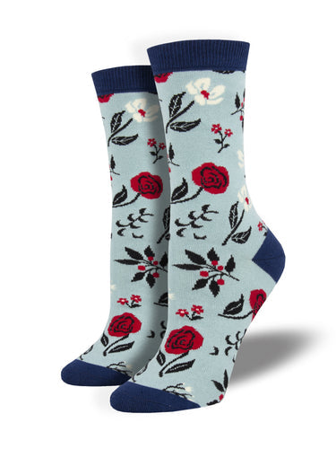 SockSmith, Bamboo Floral Lt. Blue Women Crew